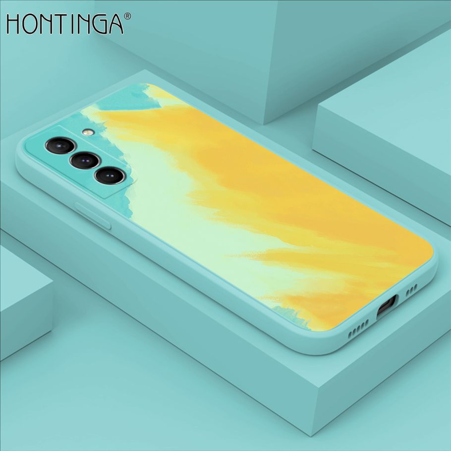 Hontinga for Samsung S21 Plus 5G Case Watercolor Gradient Liquid Soft Square Silicone Phone Case Shockproof Protection Rubber Cover