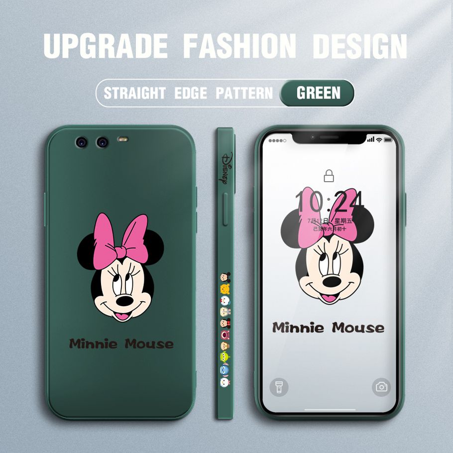 Jizetin for Huawei P10 Plus Case Minnie Mickey Mouse Design Side Design Phone Case Square Edge Pattern Liquid Silicone Cases Full Cover Camera Shockproof Protective Case