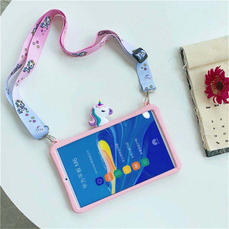 Kids Cartoon Shockproof Silicone Case For Huawei Mediapad M5 Lite 8 T3 9.6 T5 10 10.1” M6 8.4 Pro 10.8 Inch Tablet Cover + Strap