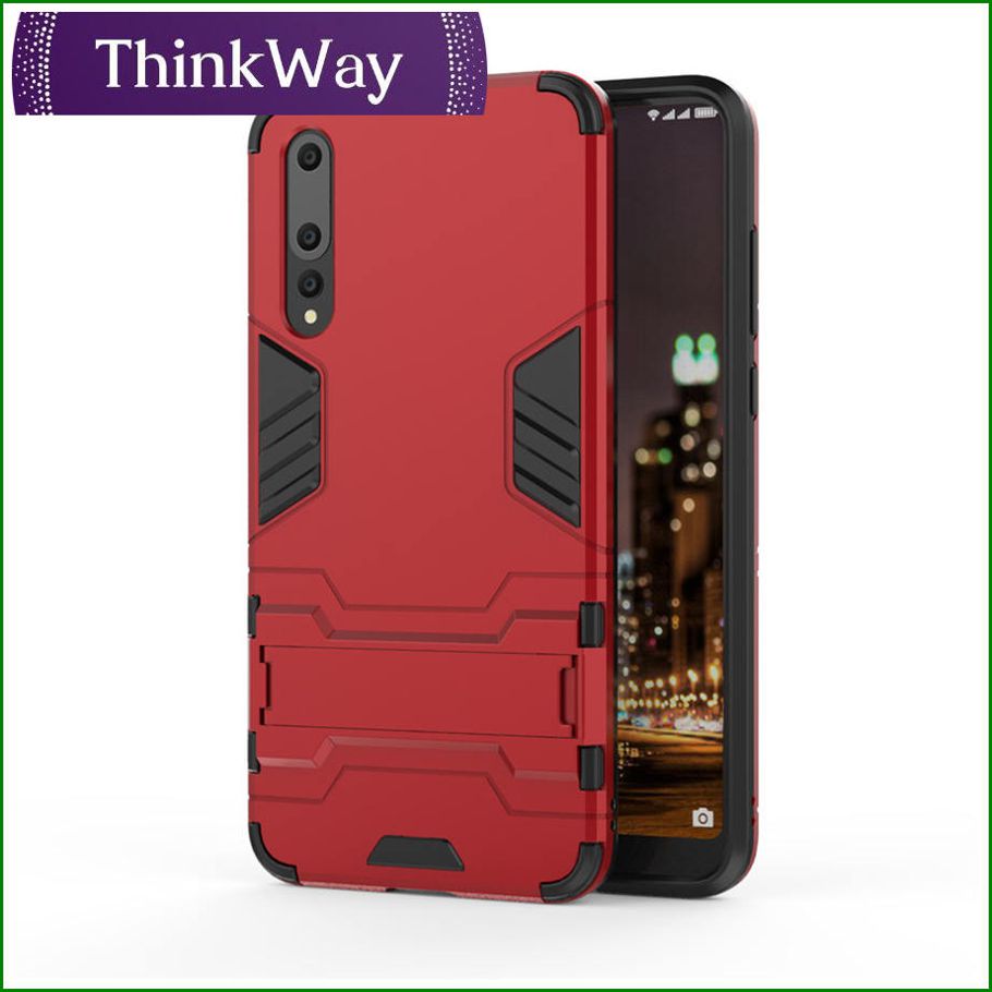 Phone Case, Luxury Iron Man Stand Cover Hard Armor and Soft Silicone TPU Frame Casing For Glory 10 & Honor Play