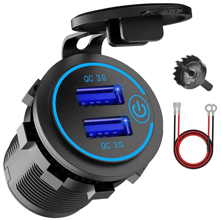 2X 12V USB Outlet, Dual QC 3.0 USB Car Charger with Switch, 36W USB  Outlet Charger(with 1.1Inch Puncher)