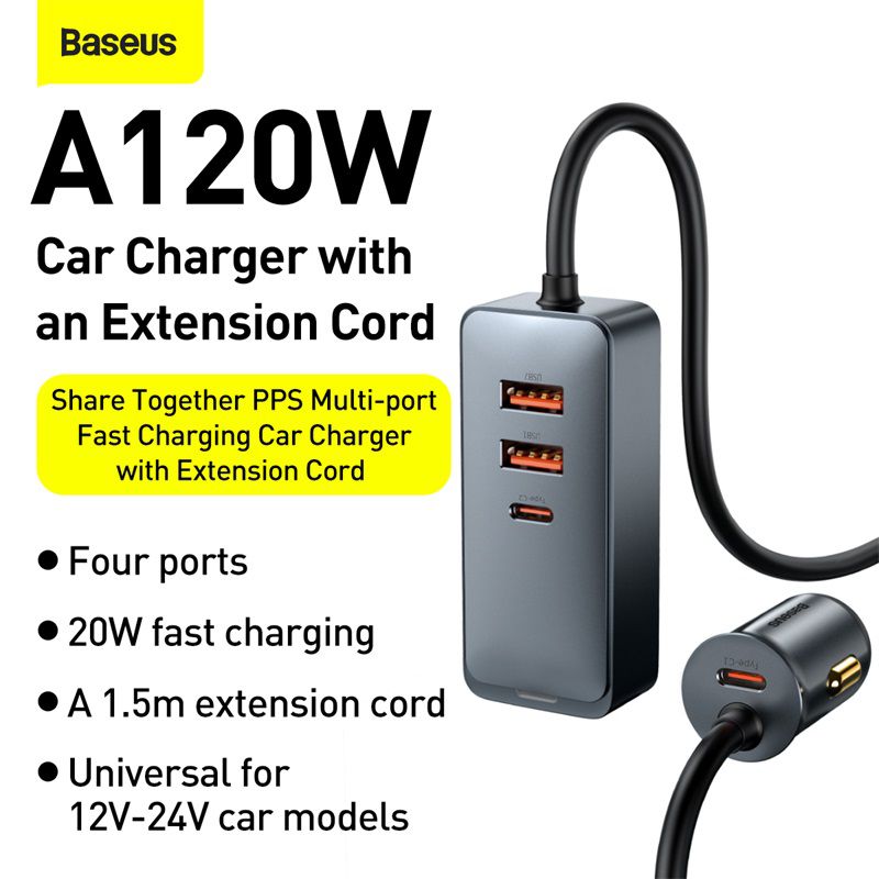 Baseus 120w Pd Car Charger Quick Charger Qc 3.0 Pd 3.0 For Iphone 12 Samsung Type-c Usb Portable Charger Usb Phone Charger