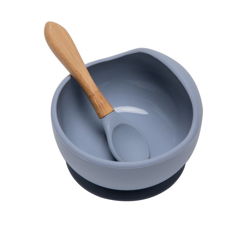 1set Baby Silicone Bowl Feeding Set Kids Dishes Spoon Waterproof Spill-Proof Suction Rotating Bowl Tableware Silicone Plate Dish