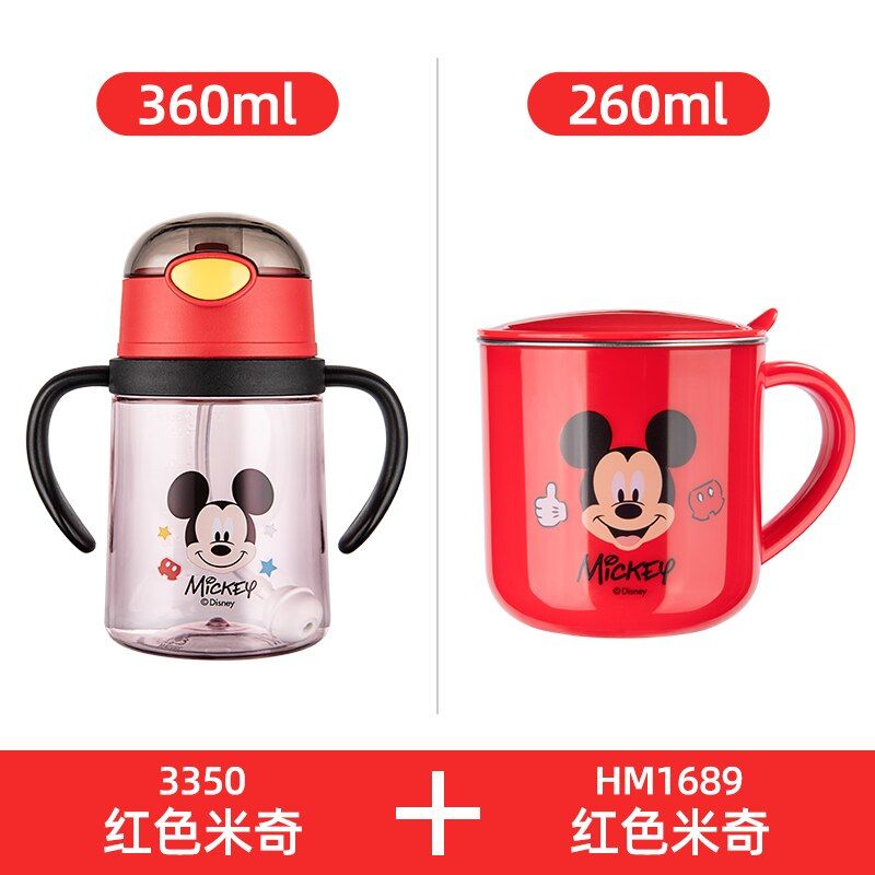 Disney Baby Water Cup With Straw Handle Cup Cartoon Mickey Anti-falling Kettle Outdoor Kindergarten Bottle Summer Feeding Cups