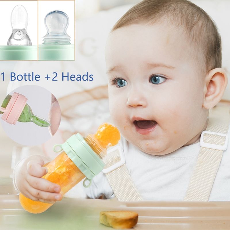Multifunction Baby Food Feeder Infant Fruit Feeder Pacifier Teething Toy Squeeze Feeding Spoon Food Dispenser Bottle1 Bottle 2 Heads Gift