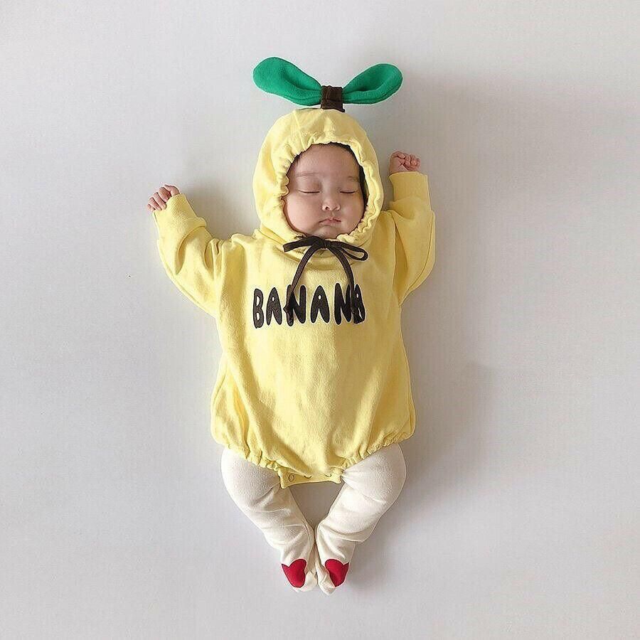 Boy Girl Romper 0-24M Letter Print Yellow Hoodie Jumpsuit Sweatshirt Clothes