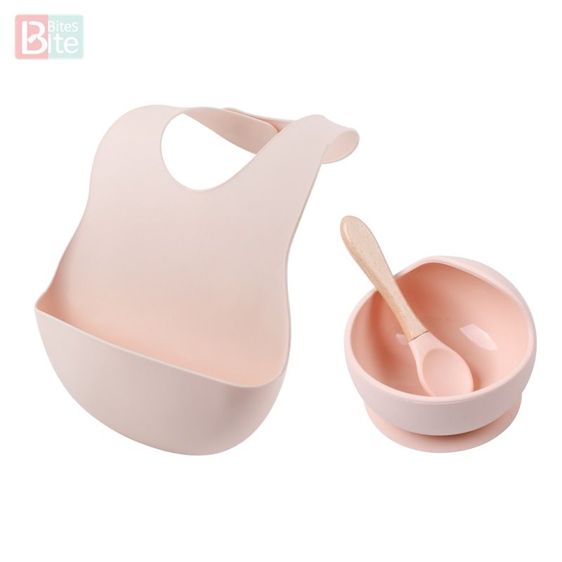 Bite Bites 1Set Silicone Baby Feeding Set Waterproof Spoon Non-Slip Feedings Silicone Bowl Tableware Baby Products Baby Plate