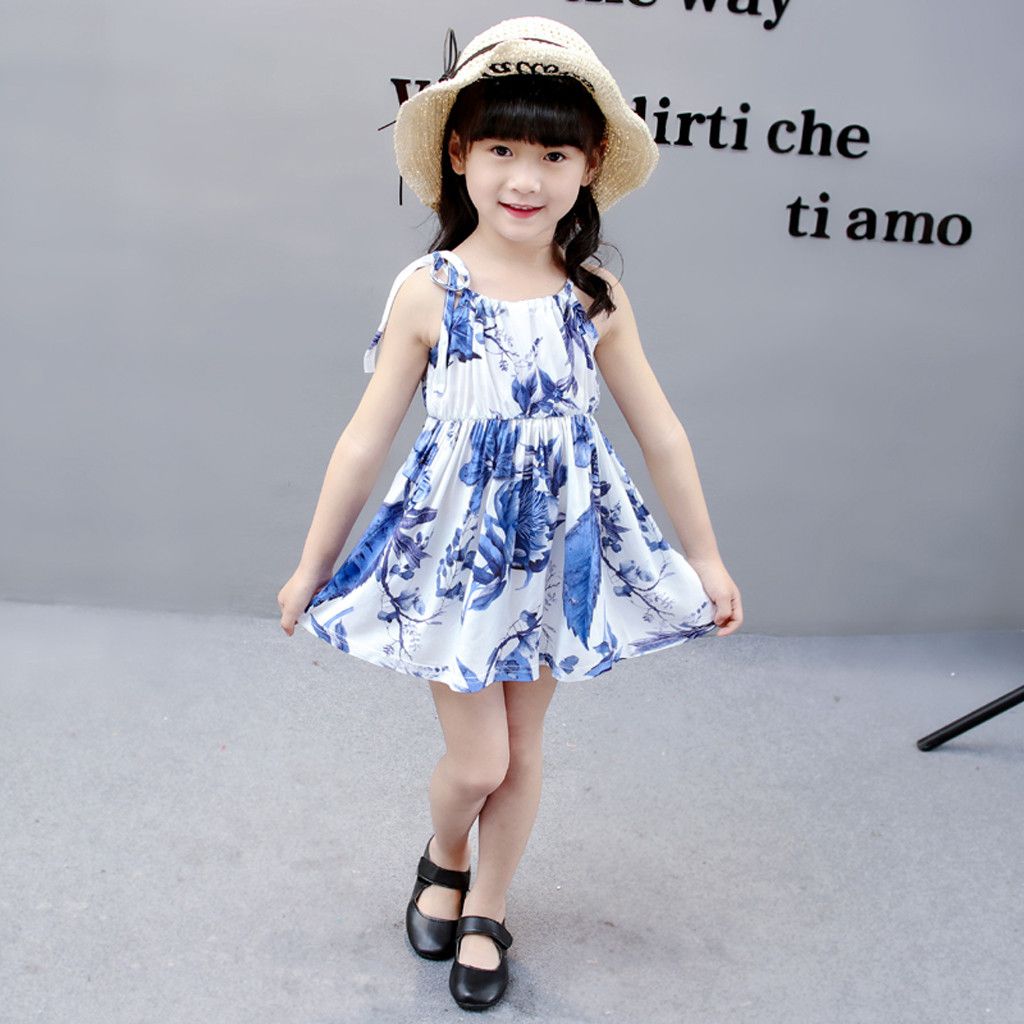 Duang Duang Toddler Kid Baby Girls Sleeveless Gallus Sunflower Print Floral Princess Dress