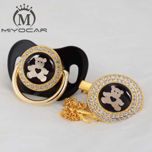 MIYOCAR 7 colors lovely bear Gold bling pacifier and pacifier clip BPA free dummy bling unique design GBEAR