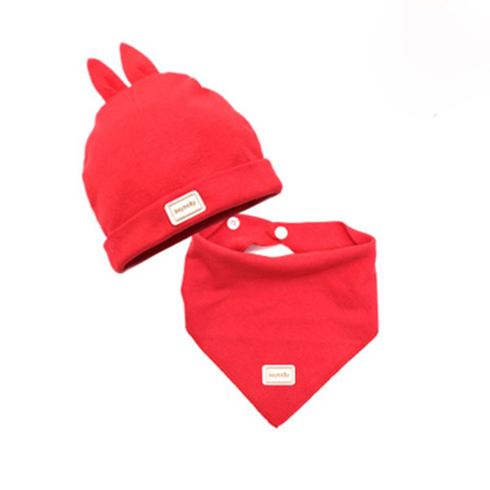 2 Pcs/set Baby Hat Suit Cotton Rabbit Shape Knitted Cap + Triangle Scarf color:Pink hat + Pink Triangle Scarf Set
