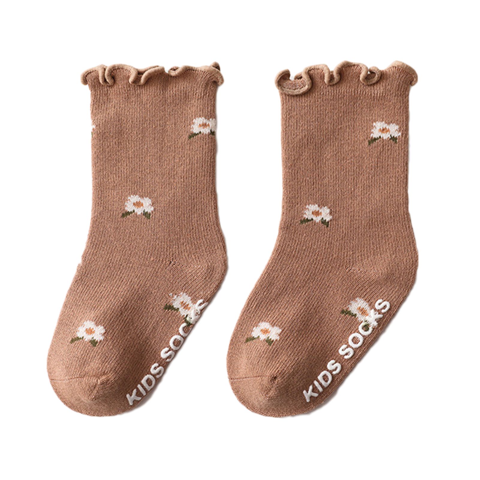 1 Pair 0-5 Years Baby Girls Socks Ruffle Floral Pattern Autumn Winter Middle Tube Anti Skid Stretchy Socks for Walking Learning