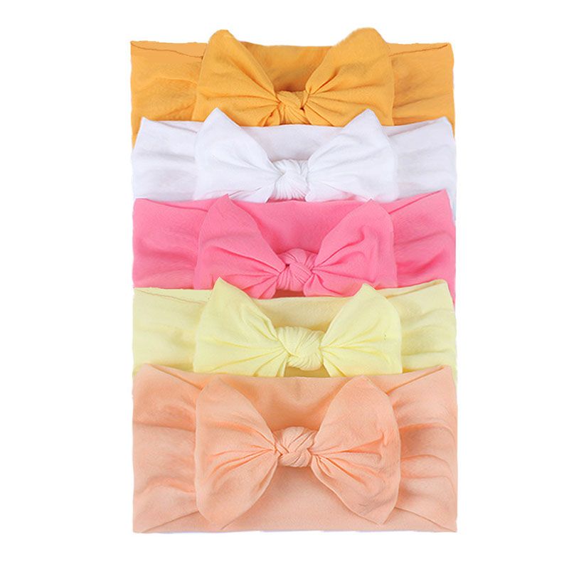 5 Pcs/Set Baby Girl Headband Bows Elastic Hair Band Solid Color Kids Turban Hair Accessories