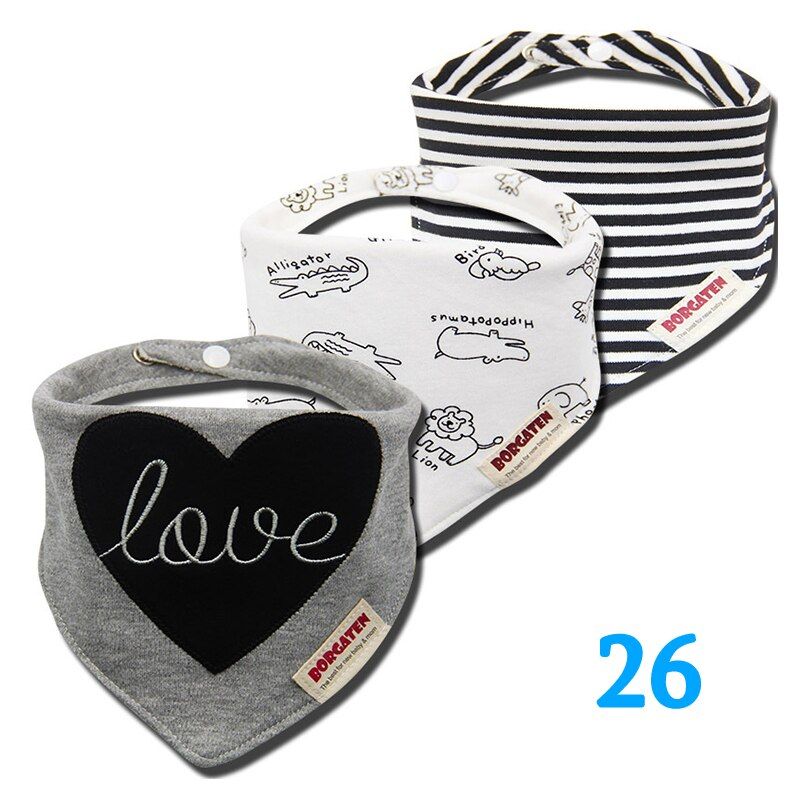 3pc/lot Cartoon 100% Cotton Newborn Baby Boys and Girls Bibs Baby Towel Bandanas Scarf Children Cravat Infant Kids Scarf