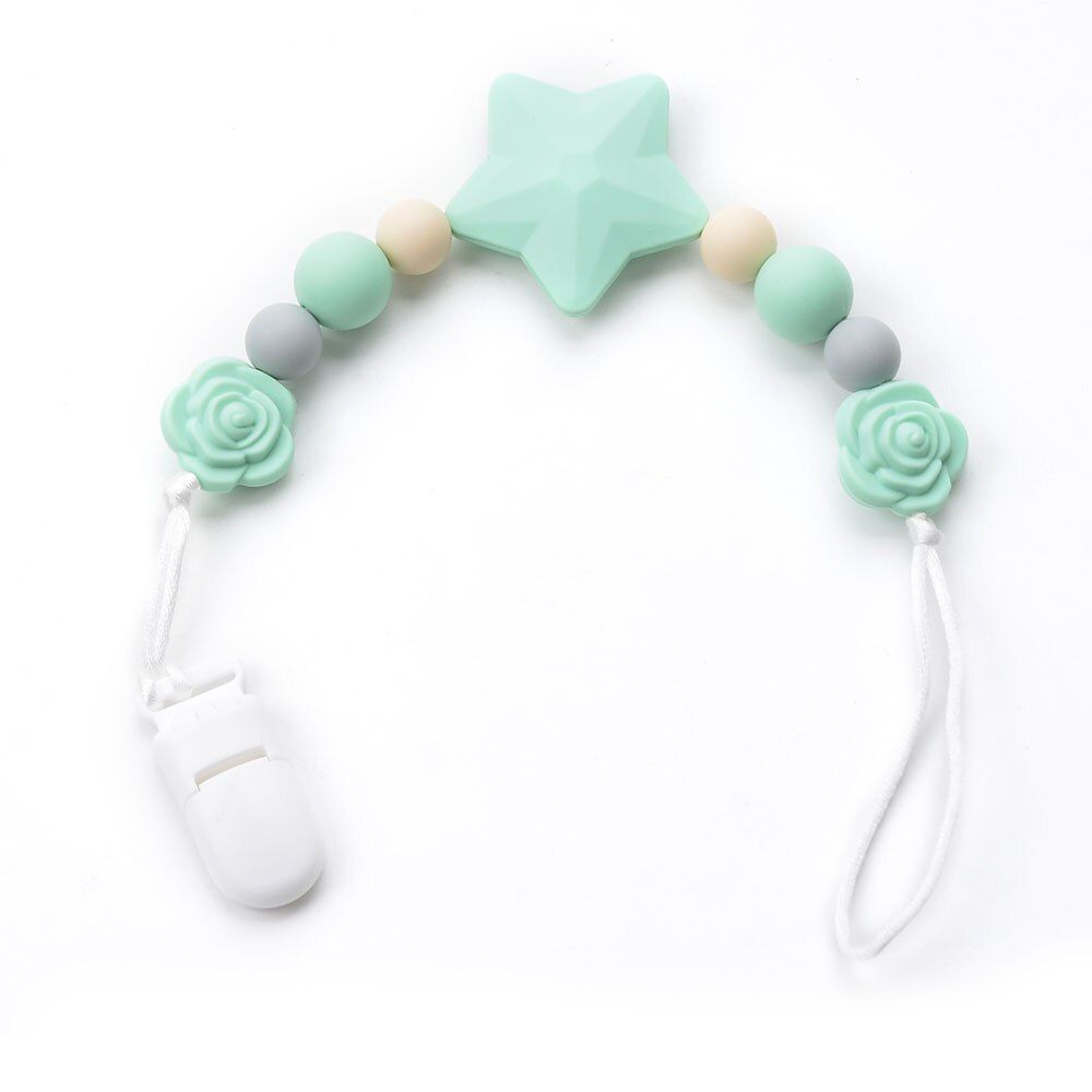 Silicone Teether Pacifier Clip BPA Free Baby Teething Toys Flower Beads Necklace Baby Carrier Holder Soother Short Chain