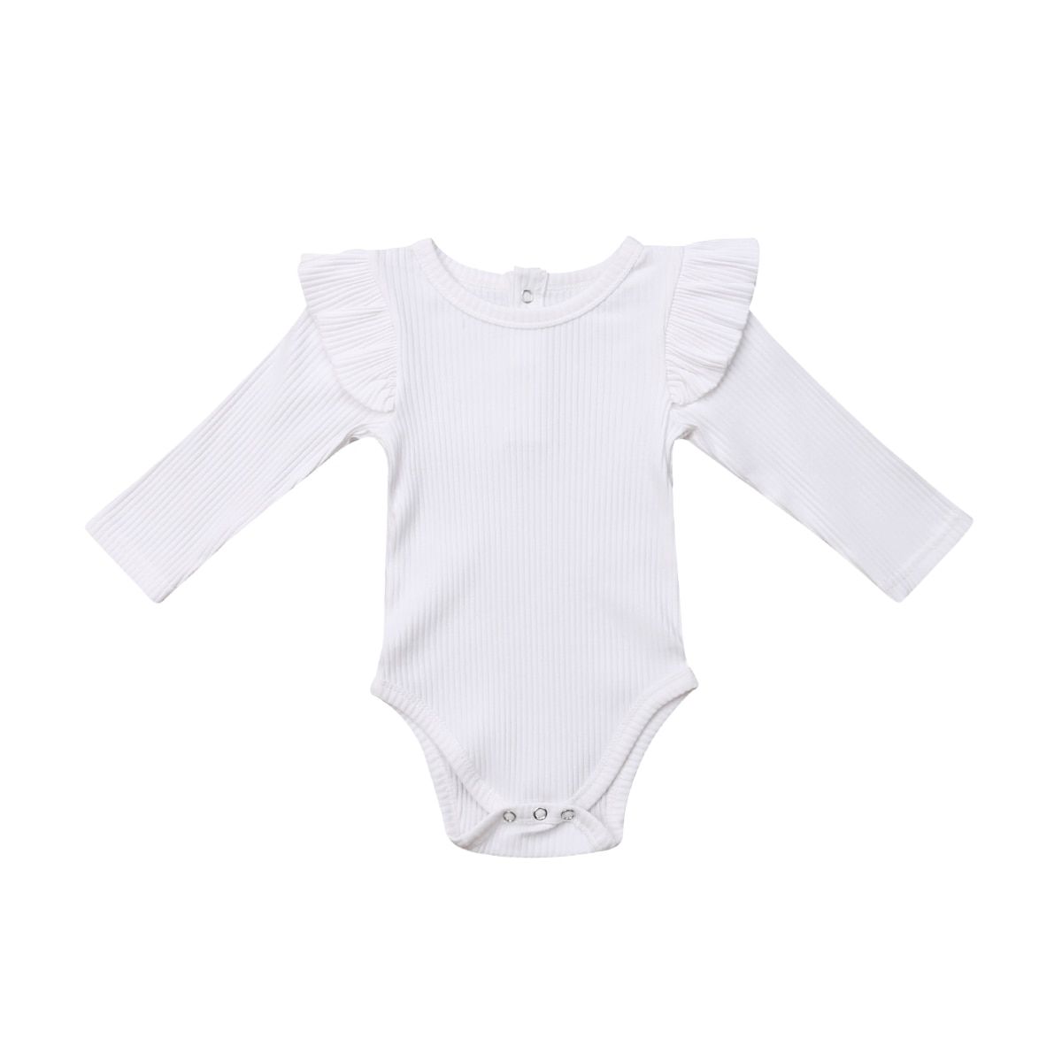 2020 Brand New Newborn Infant Kids Baby Girls Boys Autumn Causal Bodysuits Ruffles Long Sleeve Solid Warm Jumpsuits Outfit 0-24M
