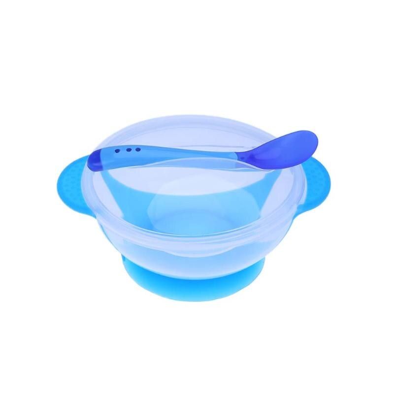 Feeding dishes Kids Lid Bowl 2 Pcs Spoon Cartoon Color Sucker Bowl Fork Set Toddler Baby Training Eating Safe PP Spoon Bowl Prop