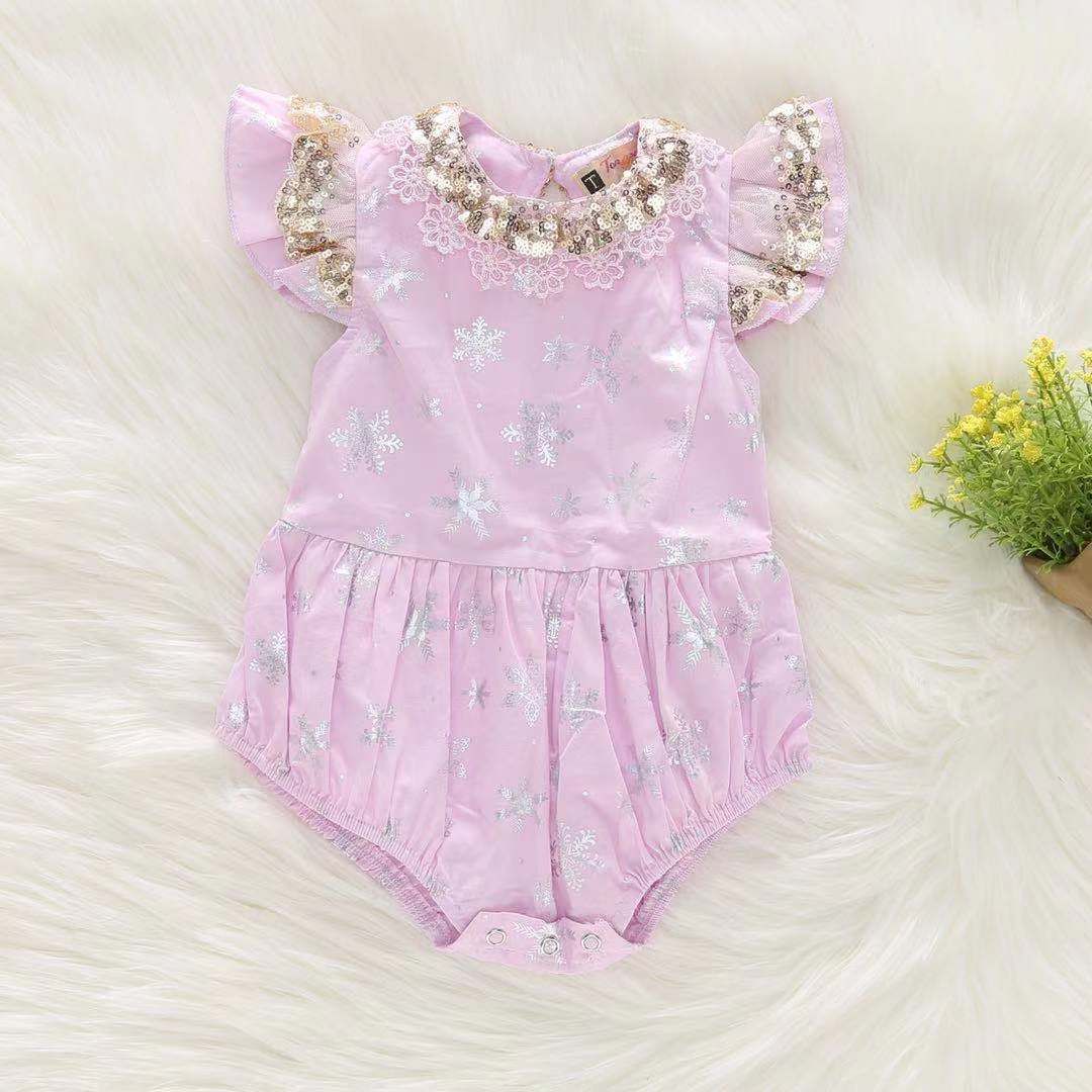 Newborn to 2 Years Short Sleeve Decorated with Sequence Baby Romper Bodysuit_For Girls, Soft, Breathable, Comfortable