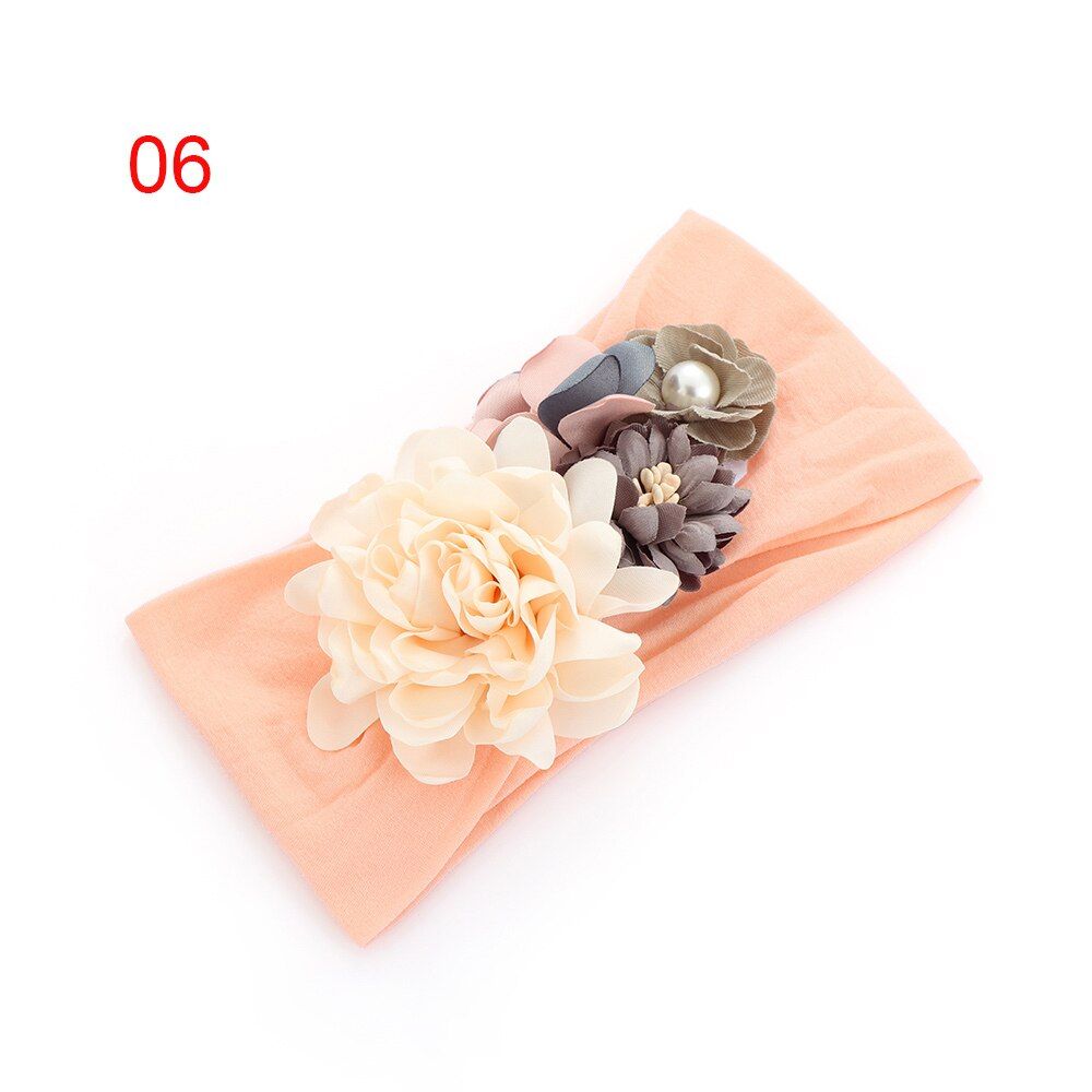 Lovely Baby Headband Turban Fashion Girl Flower Nylon Hairband Pearl Headwrap Children Princess Cute Headwear Gifts