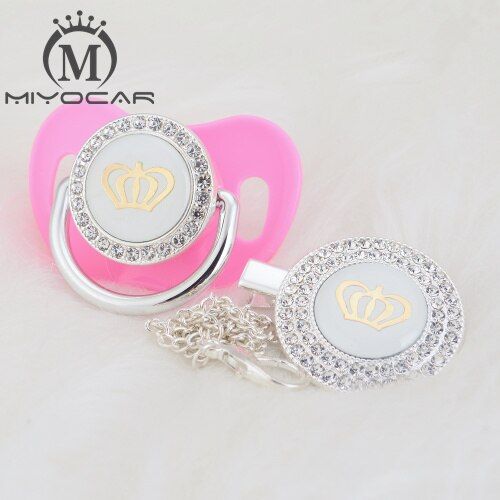 BLING 11 color silver bling gold crown bling pacifier and pacifier clip BPA free dummy bling unique design GCR2-1
