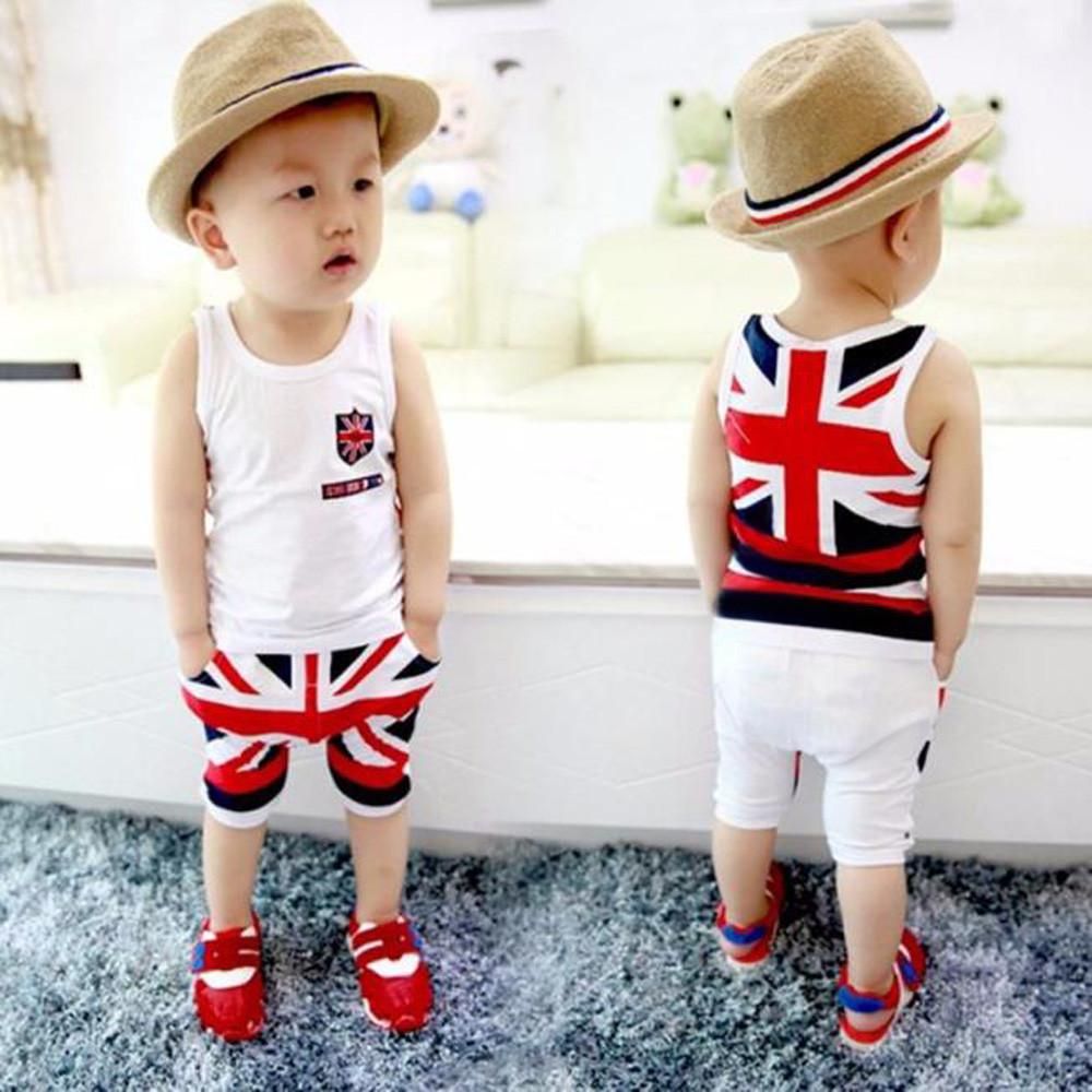 In Stock  Kids Baby Boys Union Jack Outfits Vest Tops Pants Set Clothes
