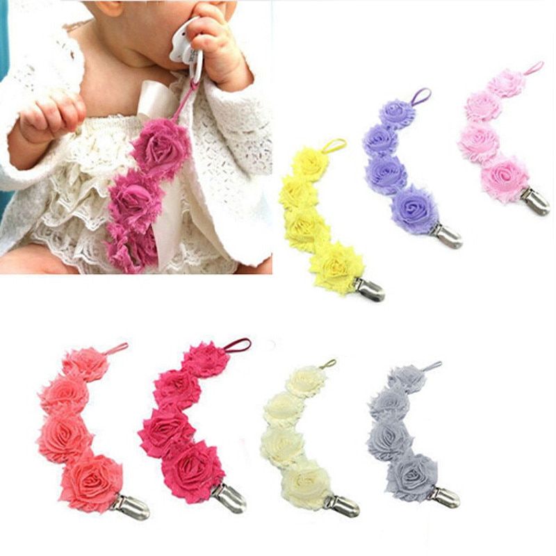 Baby Teething Soother Holder Strap Chain Baby Feeding Part Baby Infant Rose Flower Feeding Dummy Pacifier Clip For Nipples