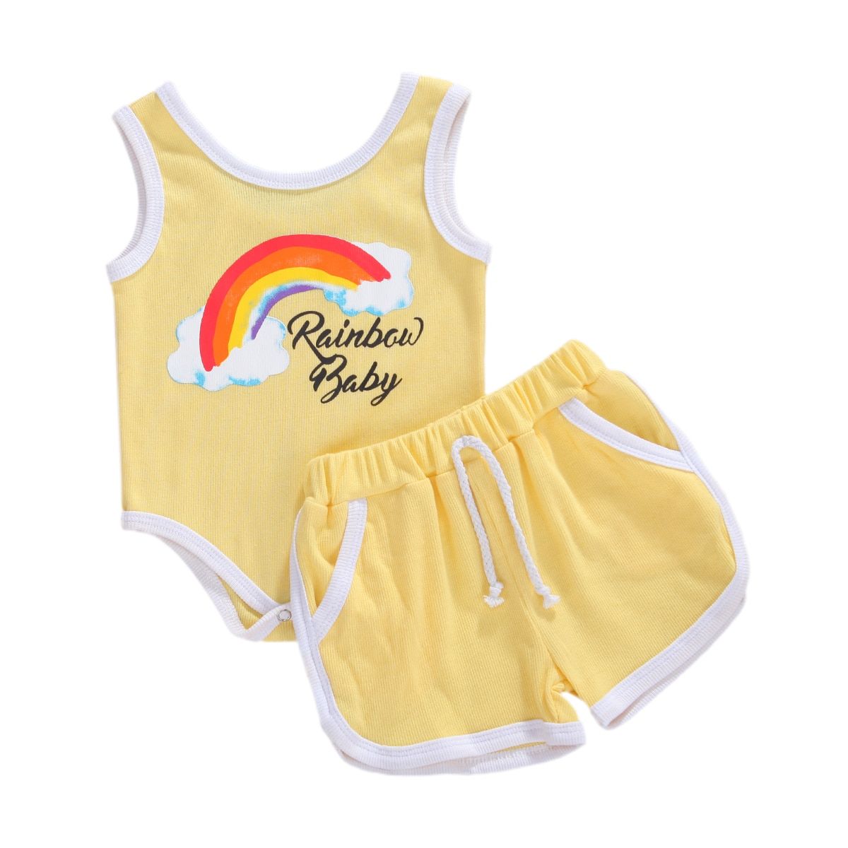 2020 Baby Summer Clothing Infant Kids Baby Girls Rainbow Bodysuits Shorts Active 2Pcs Sportwear Sunsuit