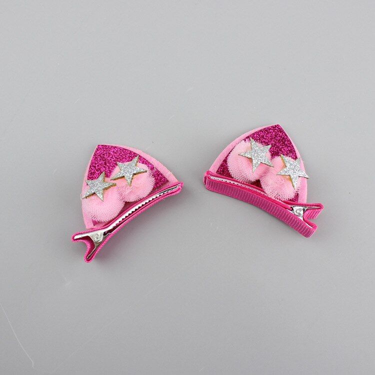 2 pieces / set of cute children's hair accessories cat ears rabbit furry girl hairpin flash rainbow felt cloth