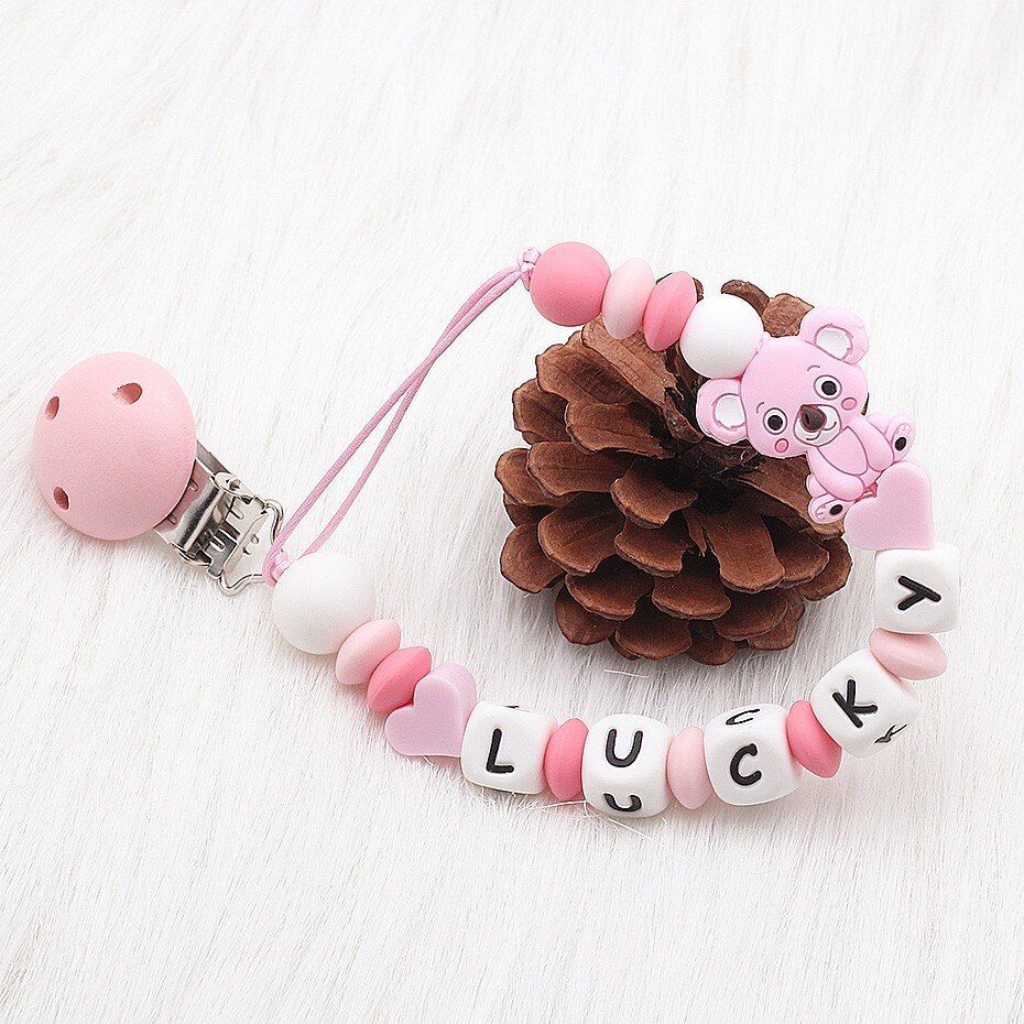 NEW 7 Colors Silicone Baby Pacifier Clip Personalised Name DIY Pacifier Chain Baby Teething Holder Soother Chew Toy Dummy Clips