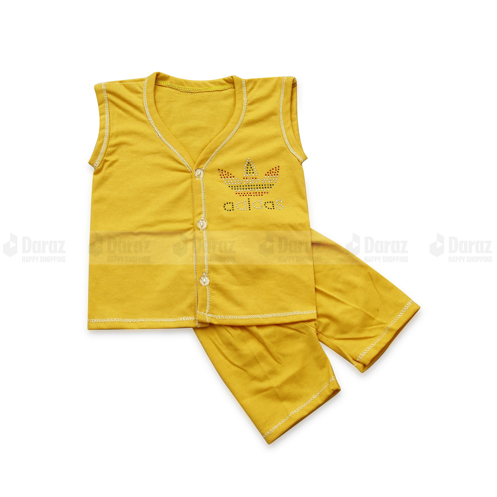 New Born Baby Unisex Soft Cotton Summer Dress Set 0-4 Months - Orange