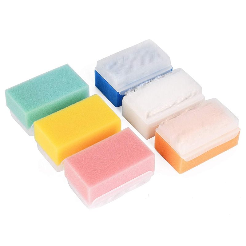 Baby Bath Sponge (6 Pieces) Soft Foam Washer with Cradle Cap Brush Body,Hair and Scalp Clean Gentle Baby Sensory Brush Bath Sponge Brush Random Color