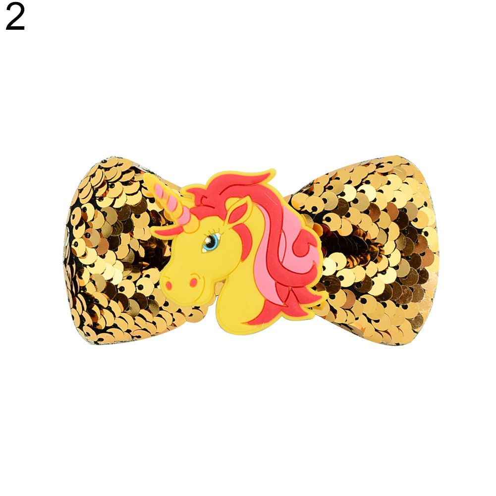 Fashion Colorful Unicorn Sequins Bowknot Baby Girl Hairpin Hair Clips Barrette