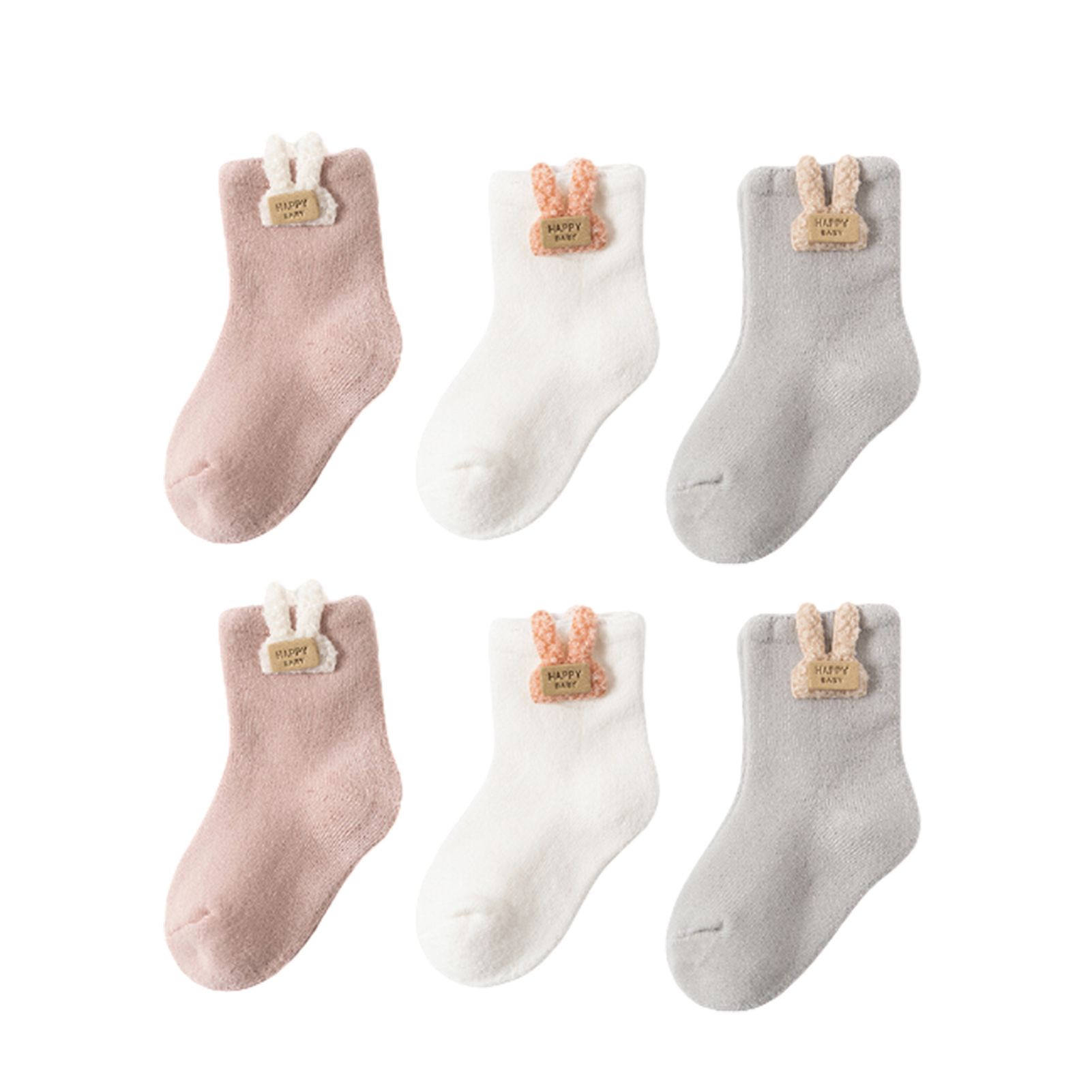 3 Pairs Winter Warm Keeping Terry Thick Cotton Baby Toddler Middle Tube Socks