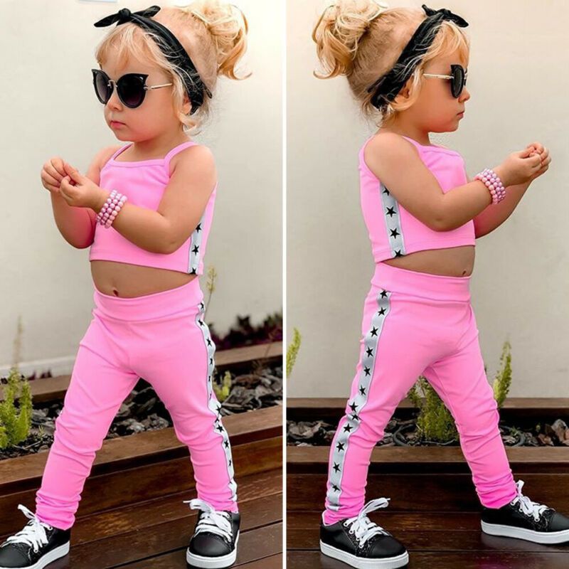 2Pcs Toddler Kids Baby Girl Clothes Summer Sleeveless Sling Crop Tops Pants Trousers Outfit Kids Girls Holiday Beach Tracksuit