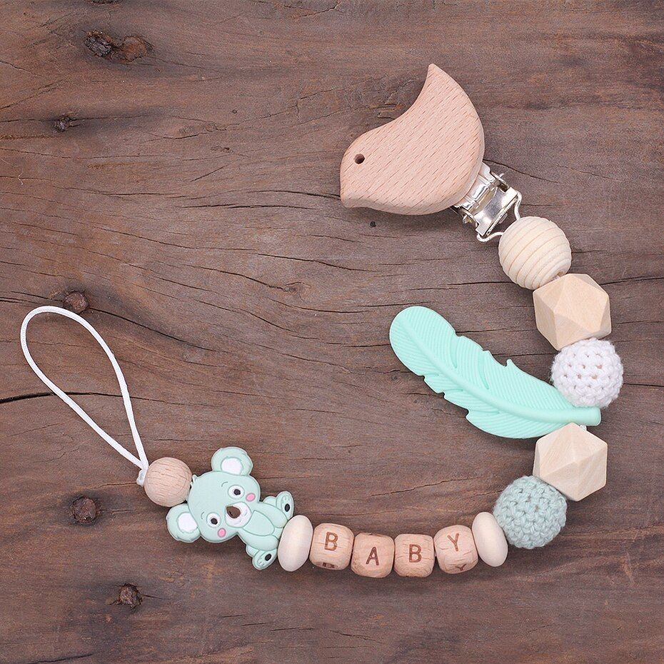 1PC Privately Customized Personalized Baby Name dummy clip Crochet Pearl pacifier clips Baby Shower Gift
