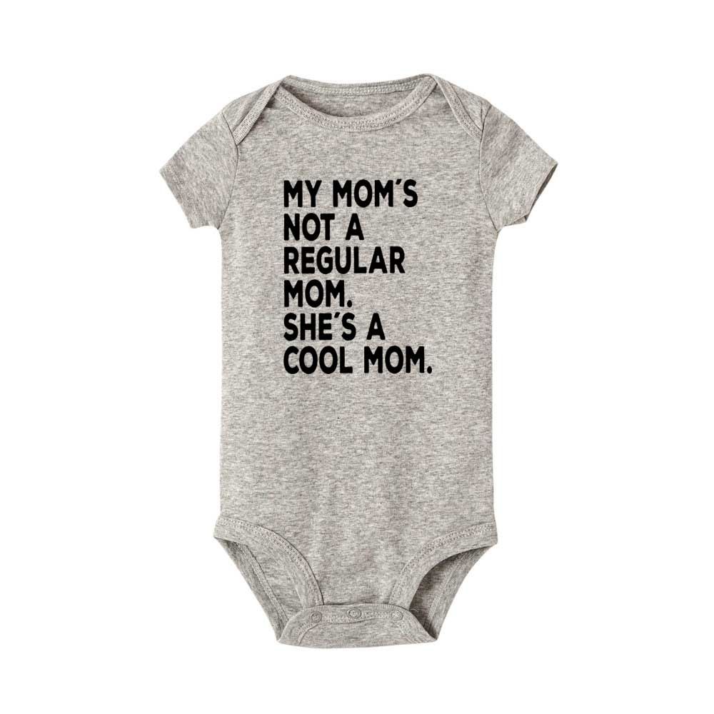 My Mom's Not A Regular Mom She's A Cool Mom Letters Print Baby Romper Newborn Girls Boys Short Sleeve FunnyOnesie