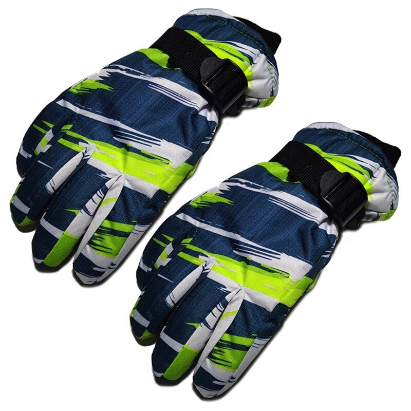 Kids Fashion Print Ski Gloves Winter Snow Snowboard Windproof Waterproof Outdoor Sports Adjustable Wrist Thicken Mitten