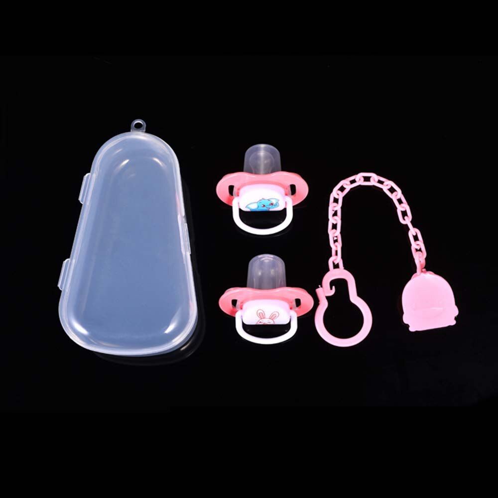 Baby Pacifier Set 2Pcs Silicone Pacifier 1Pcs Baby Pacifier Chain Nipple Clip 1Pcs Transparent Dustproof Nipple Container Box