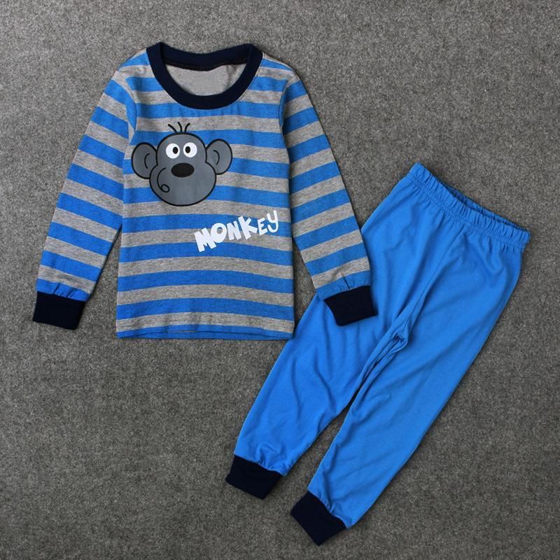 Male Children Spring And Autumn Monkey Animal Stripe Top + Trousers Home Wear Two Pieces Set