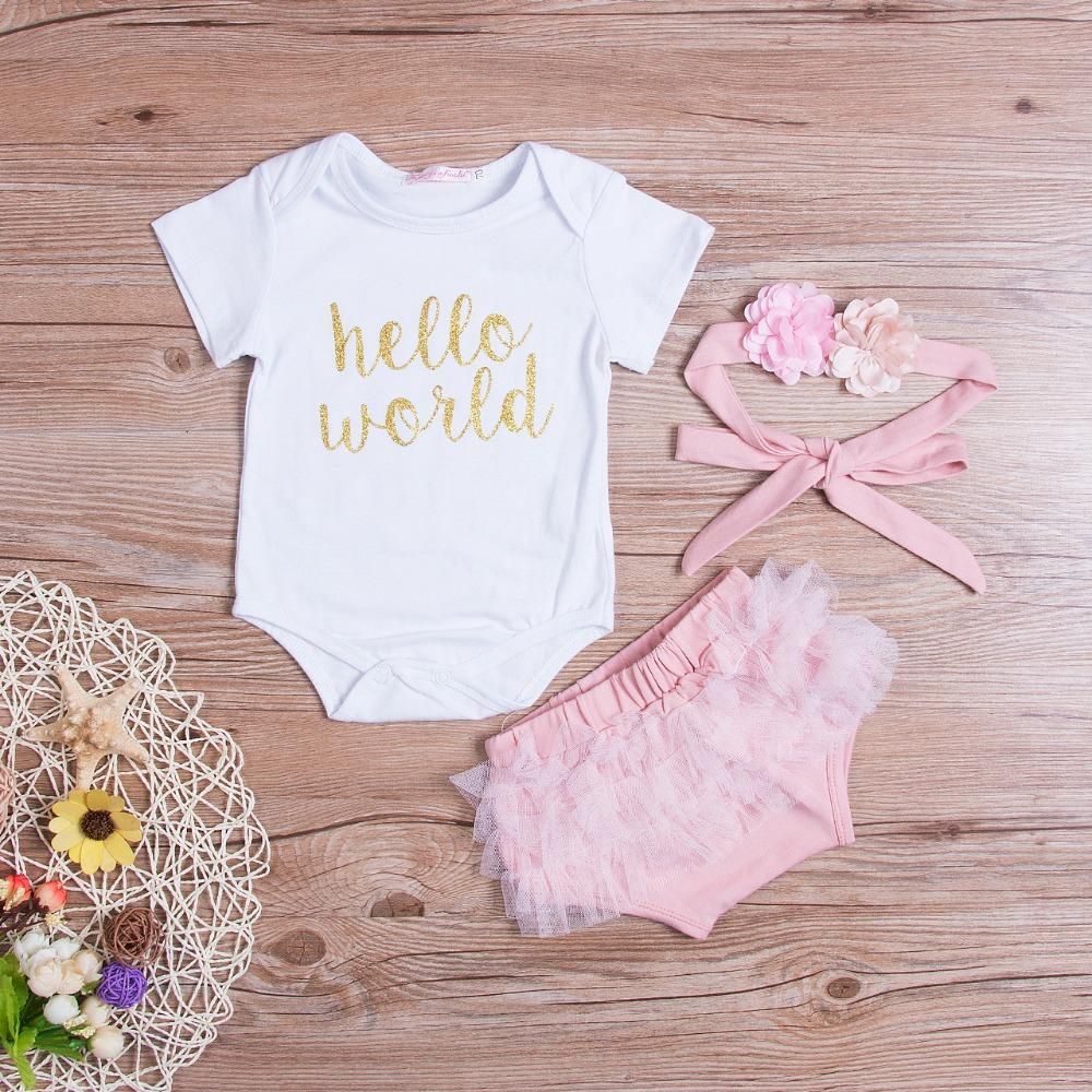 2020 3Pcs Clothes Set!! Newborn Baby Girls Romper Jumpsuit Shorts Pants Outfit+Headband