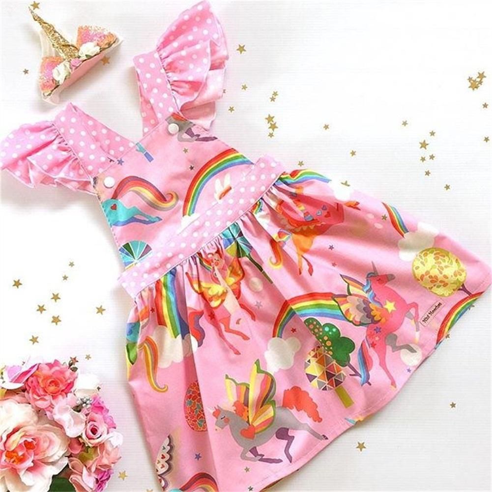 Brand New Infant Child Kids Baby Girls Unicorn Backless Tutu Dress Rainbow Colorful Toddler Princess Party Dresses 1-6T