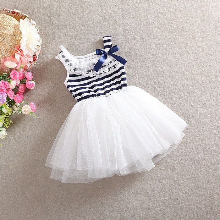 Baby Girl Dress Stripes Bow Tie Gauze Little Wear Summer Dress New Girl's Short Sleeved Korean Version Pure Cotton Sleeveless