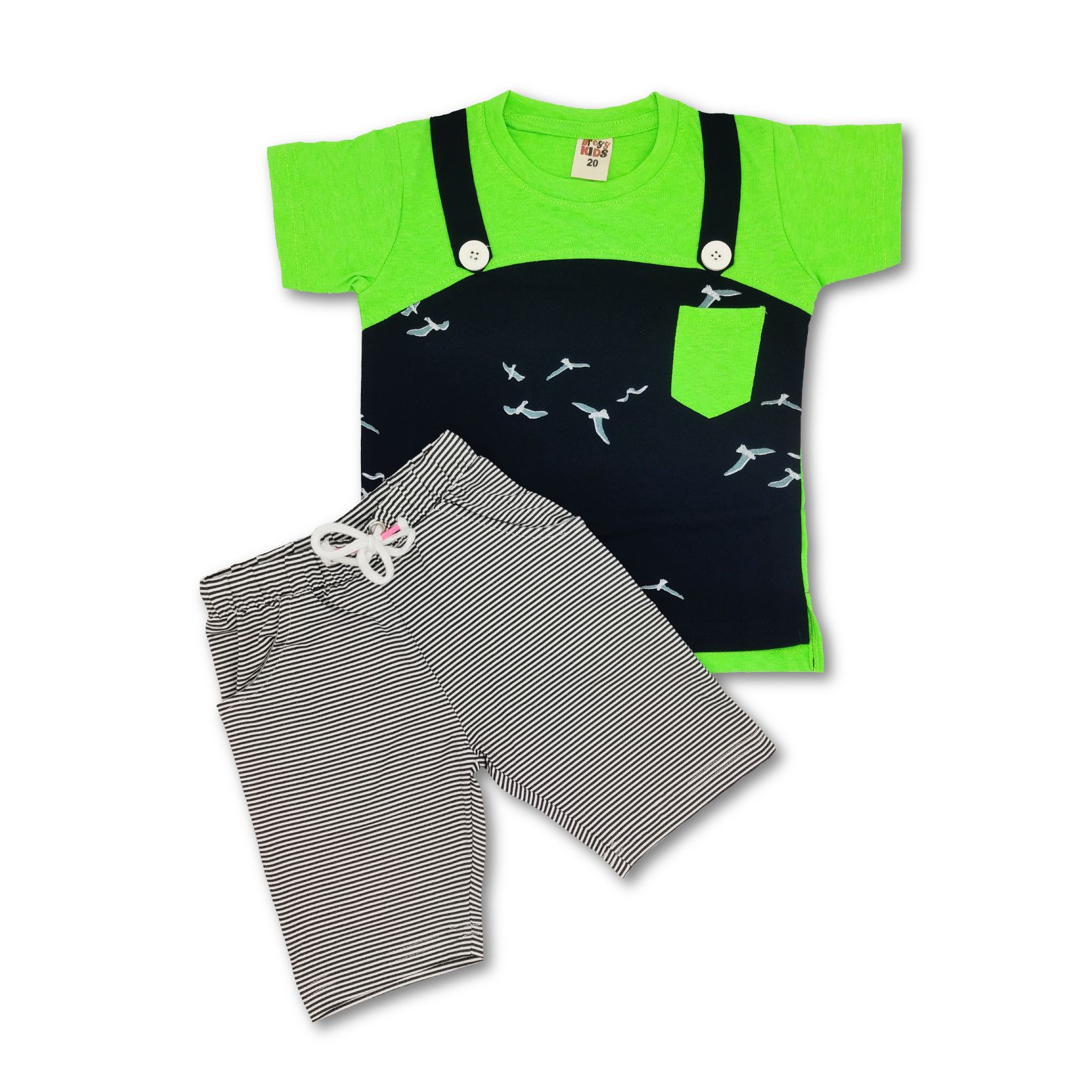 Boys Jump Suit Style Lime Green T-Shirt & Pant Set (AK1049)