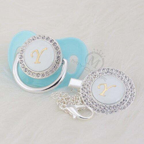 MIYOCAR gold Rhineston name Initial letter Y elegant silver bling pacifier and pacifier clip BPA free dummy bling  SGS pass LY-1