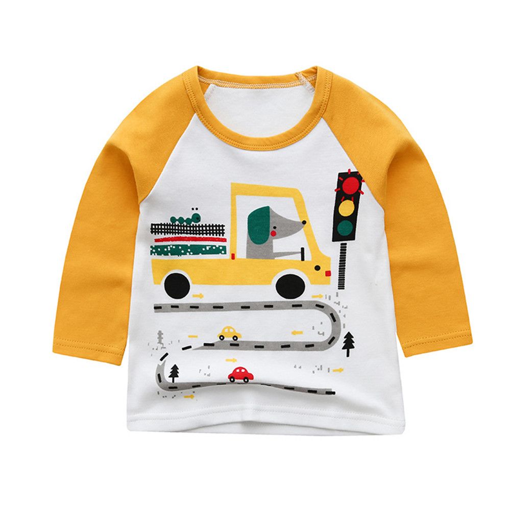 ldren  Long-sleeved  -shirt Cartoon Round Neck Bottoming Shirt For 1-5 Years Old color:Orange suitable for height:90cm infant age:1-2Y