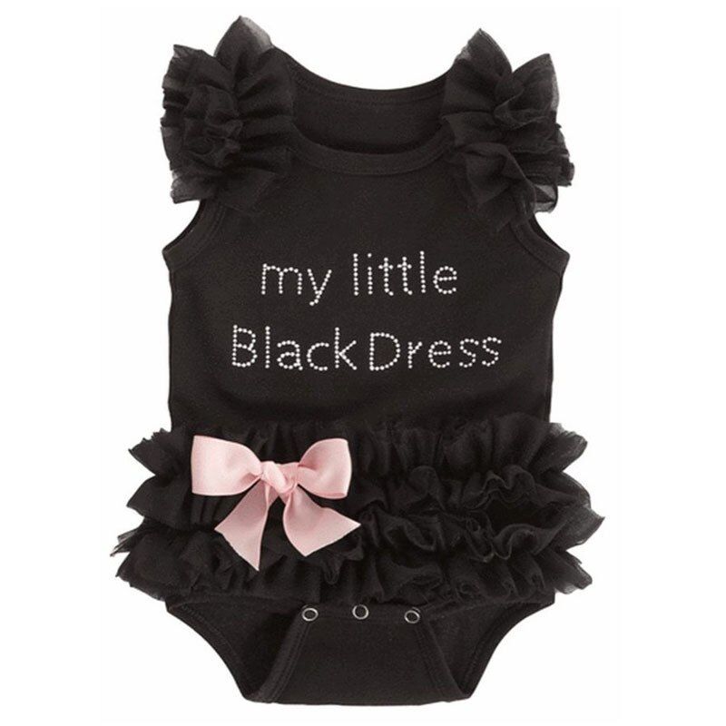 Newborn Baby Girls Kids Sleeveless Ruffles Romper Jumpsuit Black Outfits Cute Summer Cottoning Clothes My Little Black Dress