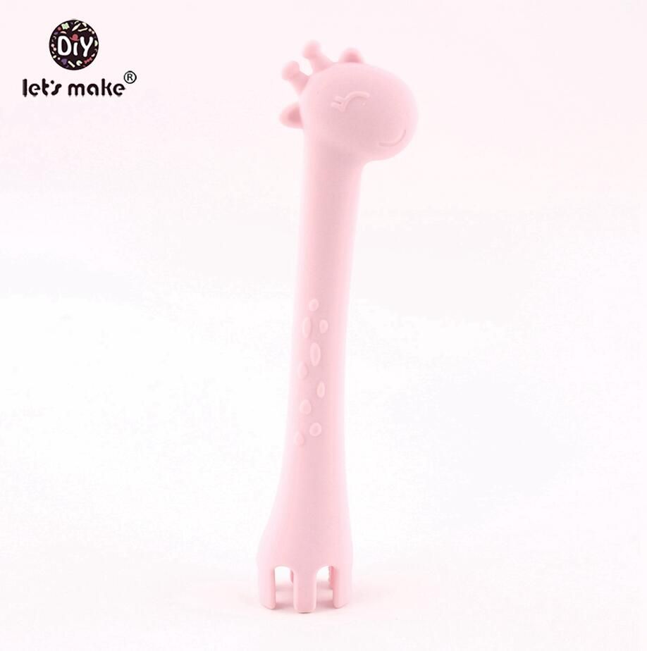 Let'S Make Silicone Spoon Giraffe Bpa Free 1Pc Feeder Fork Two In One Safety Tableware Infant Learning Spoons Teether Utensil