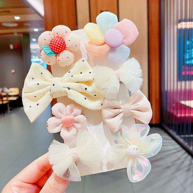 8Pcs/set Cute Floral Baby Girl Hair Clips Bow Striped Girls Barrettes Safety Toddler Kids Headwear Baby Hair Accessories Set