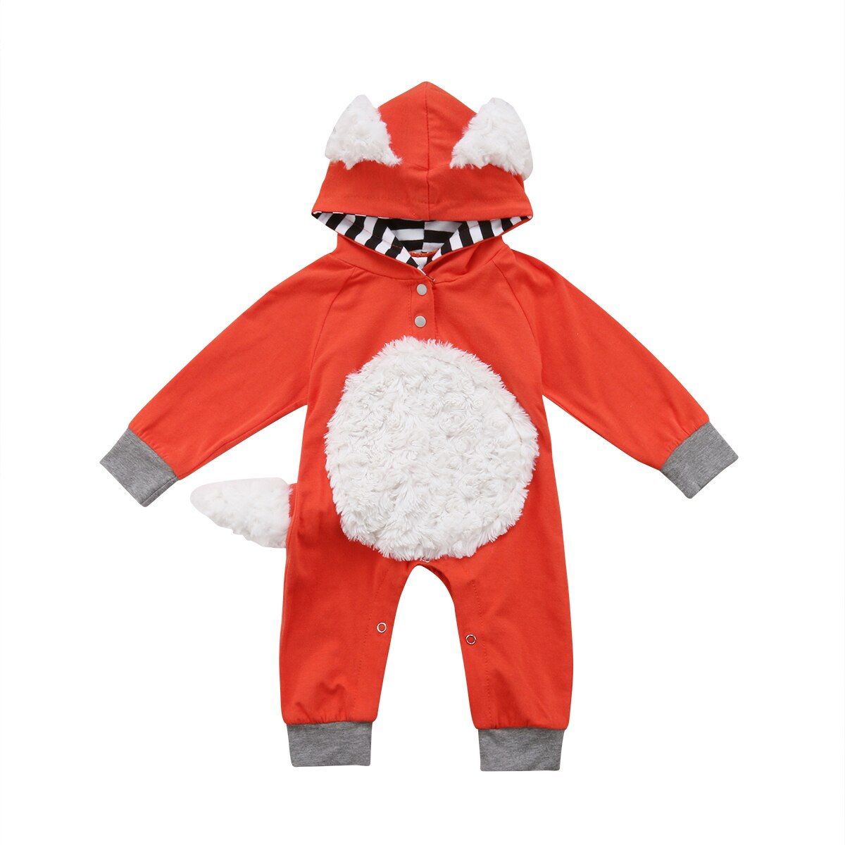 Autumn Winter Baby Girls Romper Fox Hooded Warm Romper Jumpsuit Clothes Outfits Outfit for 0-24M Newborn Baby Boy Girl