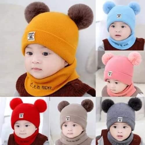Cute winter baby cap, Baby Winter Cap Hat Scarf for 3-48 Months Infant Toddler Boys Girls; Warm Cotton Baby Beanie Neck Warmer Set