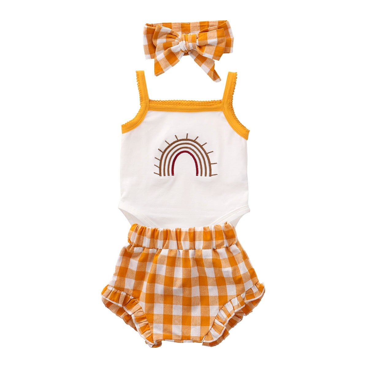 2020 Baby Summer Clothing Newborn Baby Girls Clothes Rainbow Romper Top Jumpsuit Shorts Pants Headband 3pcs Outfits Set